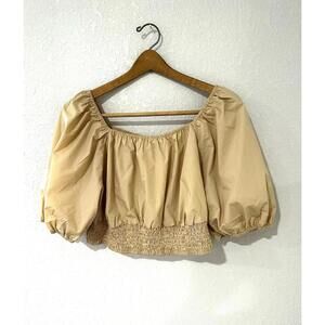 Shein Curve  Beige Crop Top Off Shoulder Sheer Ruffle Quarter Sleeve Women’s 1XL